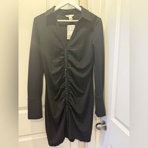 H&M Black Long Sleeve Ruched Dress